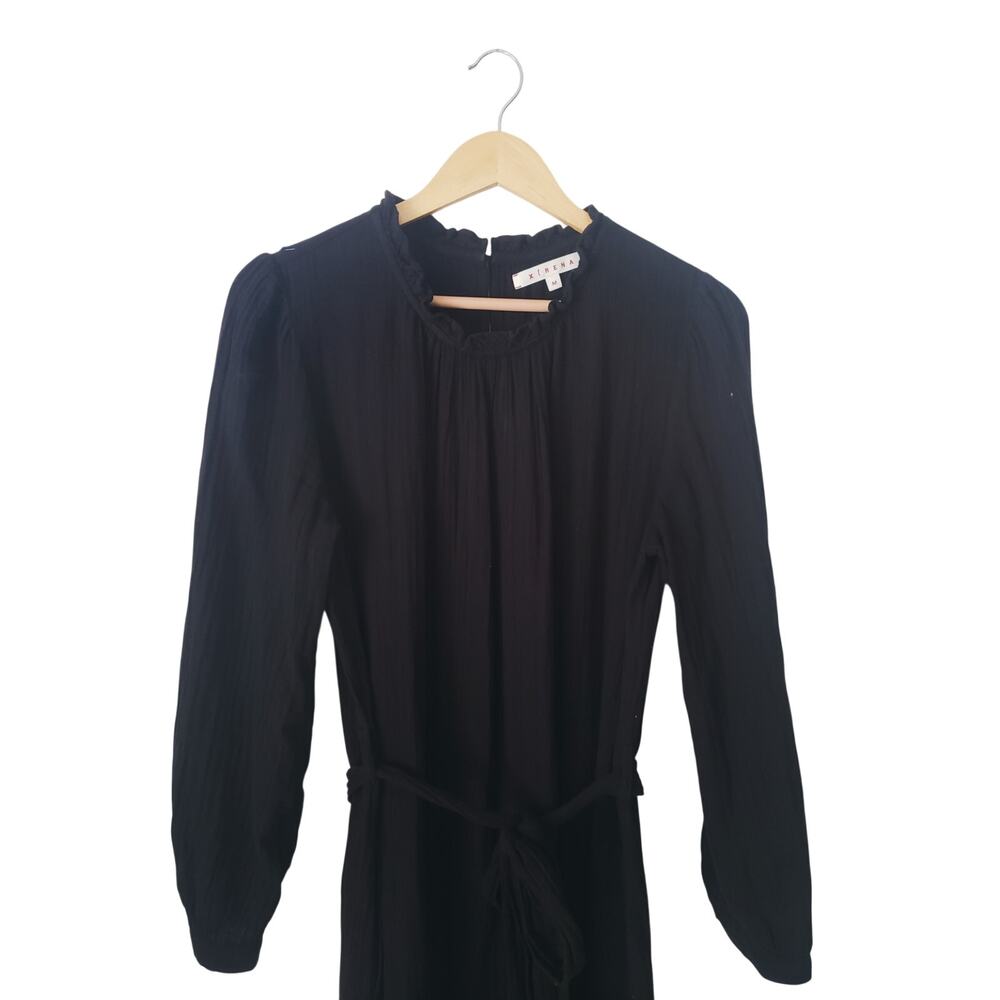 Xirena 100% Cotton Gauze Long Sleeve Maxi Dress Black Size Medium - Picture 2 of 8